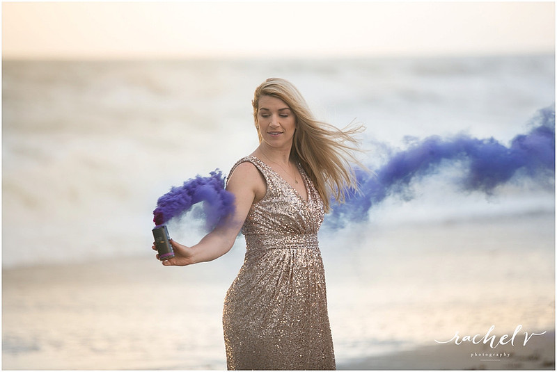 Sophosticated sunrise beach shoot using smoke grenades with Rachel V Photography